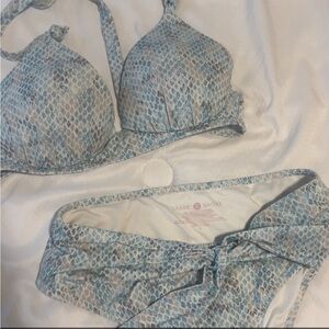 Shade & Shore Blue and Cream Snake-Print Bikini Set